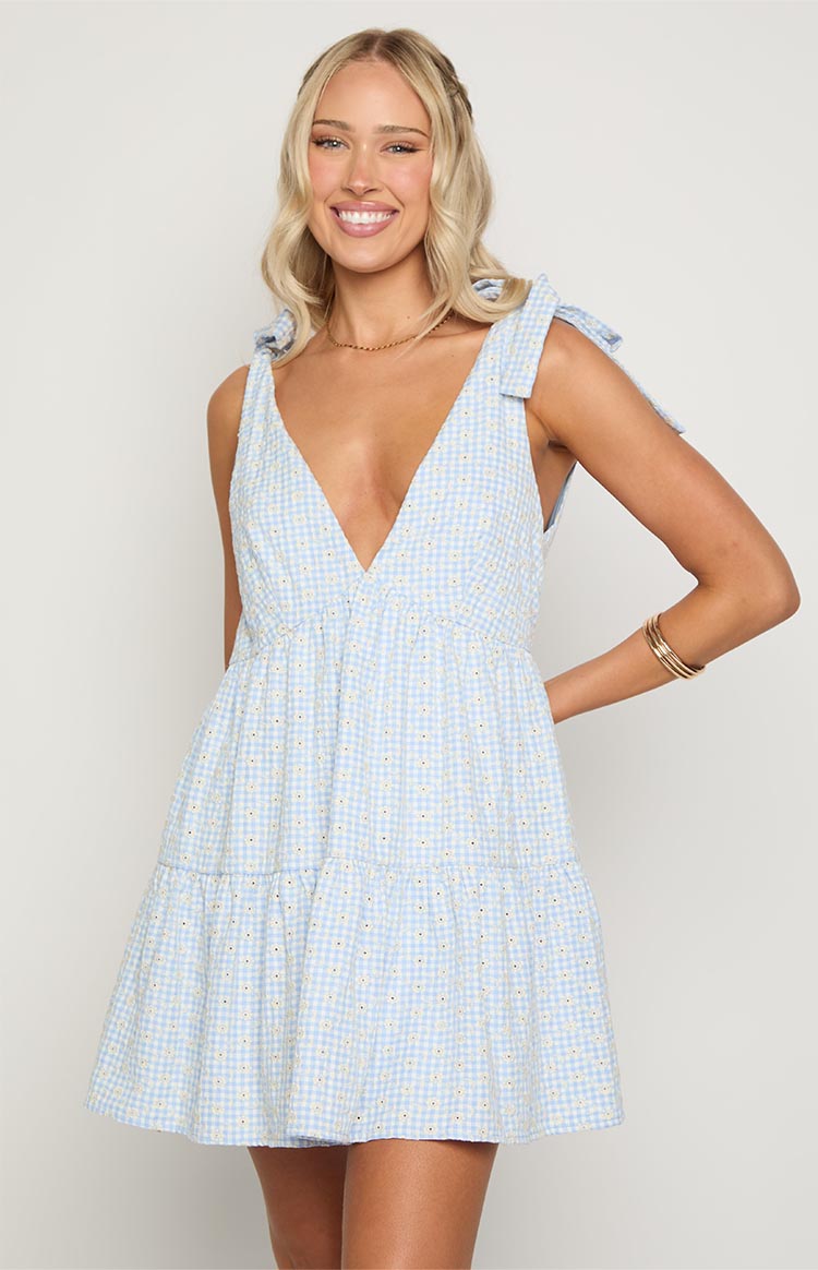 Angel Girl Blue Gingham Floral Mini Dress — 8