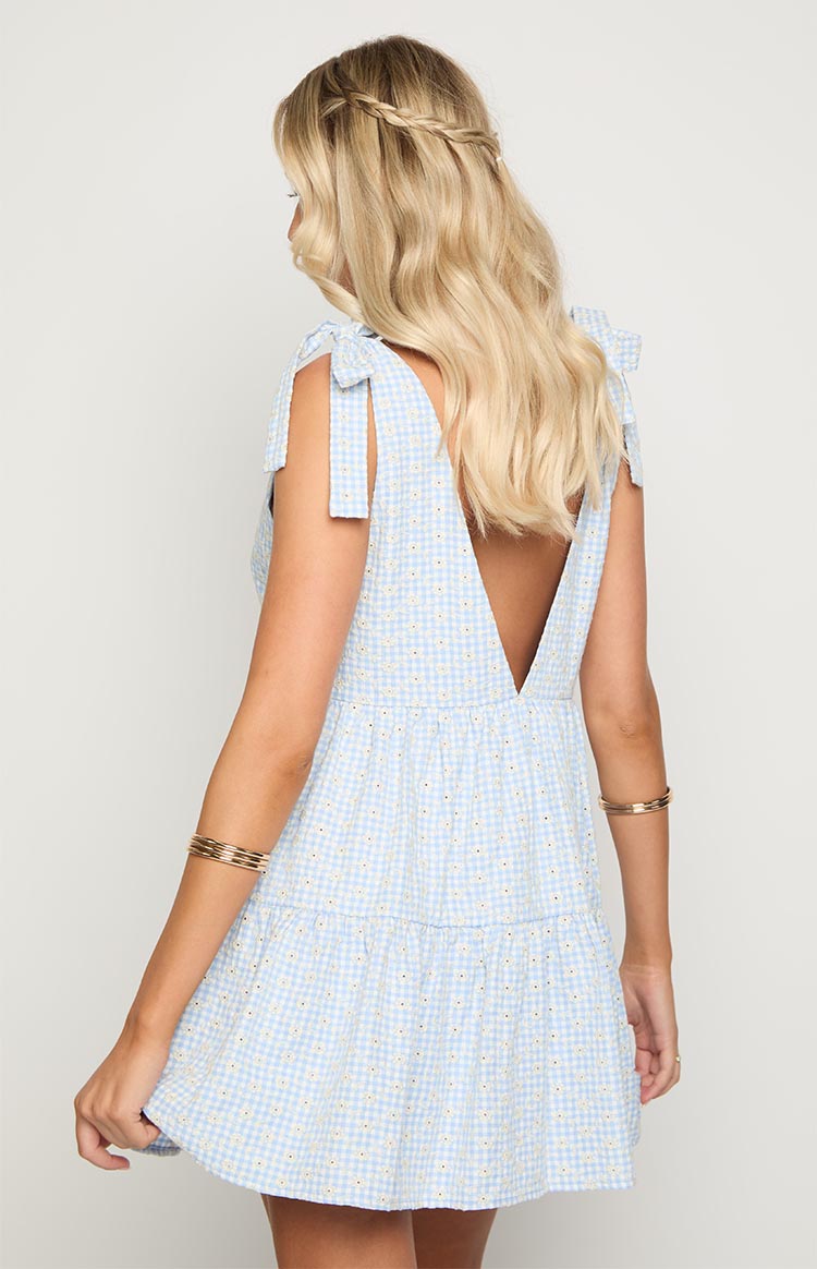 Angel Girl Blue Gingham Floral Mini Dress — 10