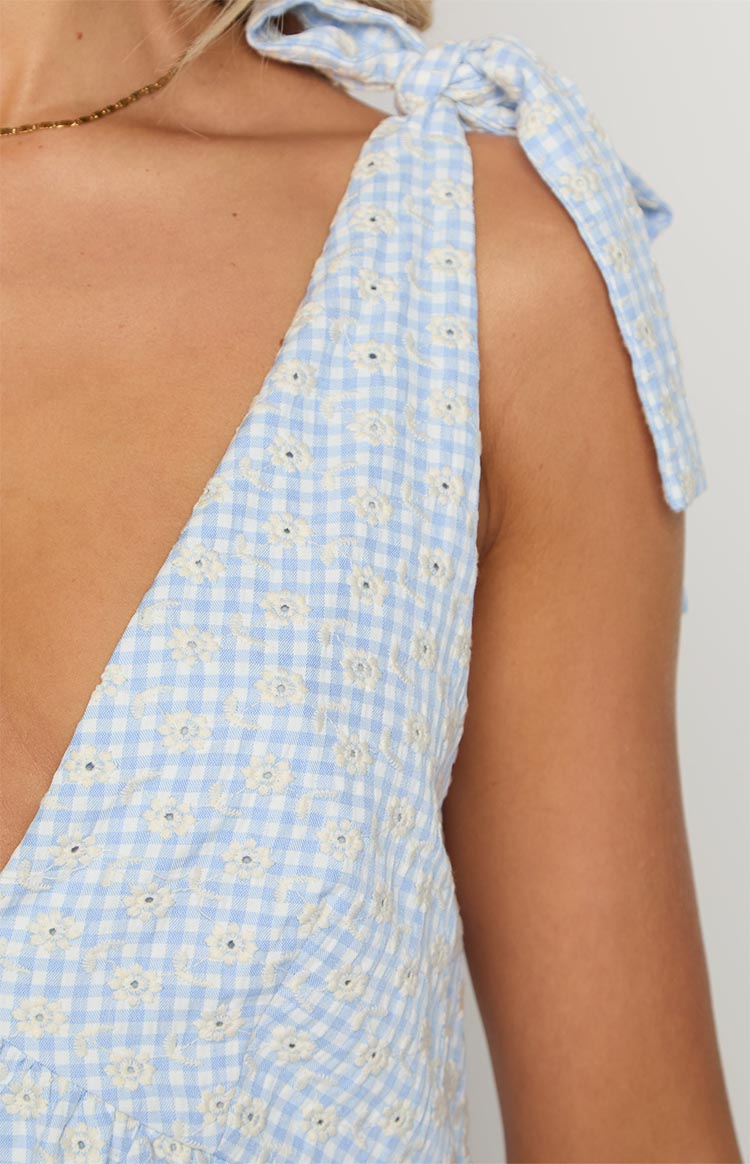 Angel Girl Blue Gingham Floral Mini Dress — 11