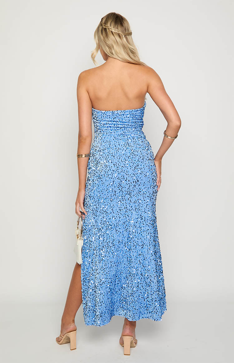 Rita Blue Sequin Strapless Maxi Dress — 5