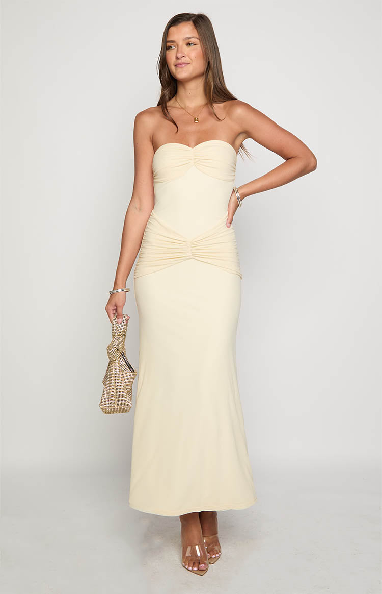 Krissy Cream Mesh Strapless Maxi Dress — 2