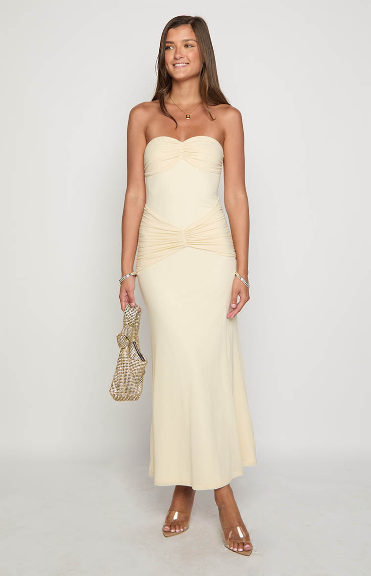 Krissy Cream Mesh Strapless Maxi Dress — 3