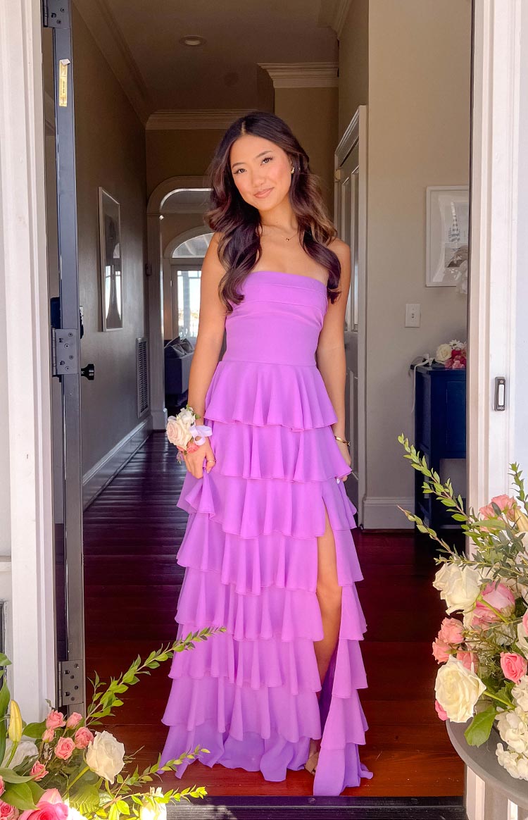 Kim Magenta Strapless Ruffle Maxi Dress — 1