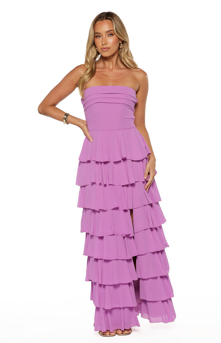 Kim Magenta Strapless Ruffle Maxi Dress — 1