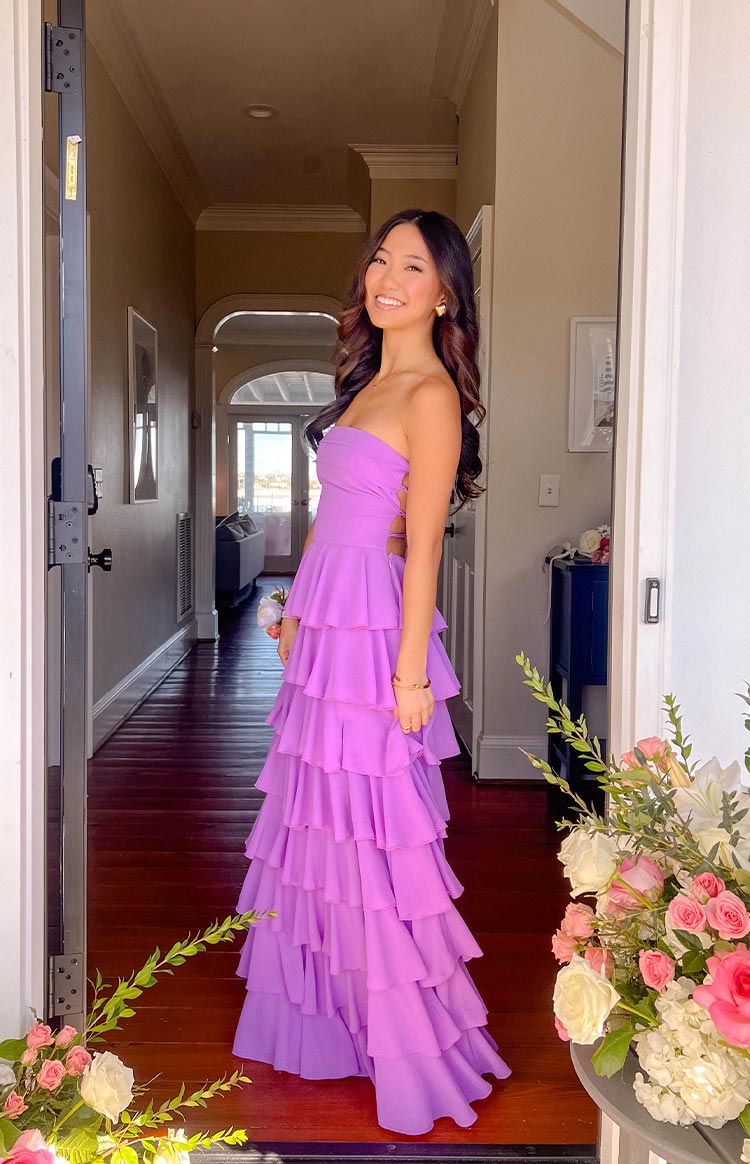 Kim Magenta Strapless Ruffle Maxi Dress — 3
