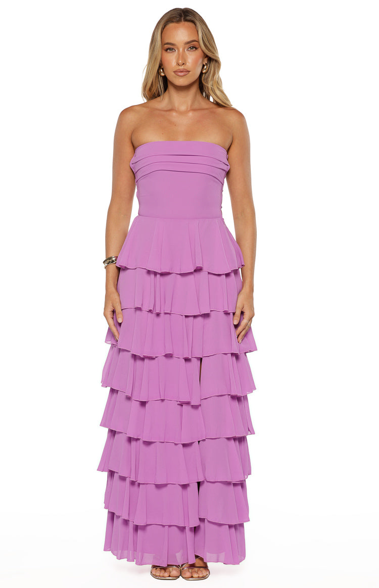 Kim Magenta Strapless Ruffle Maxi Dress — 7