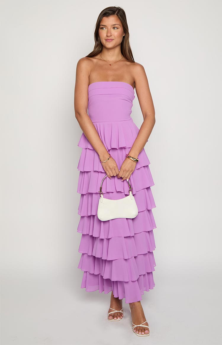 Kim Magenta Strapless Ruffle Maxi Dress — 14