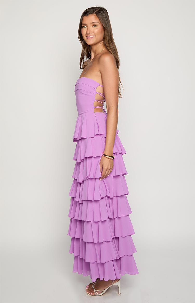 Kim Magenta Strapless Ruffle Maxi Dress — 15