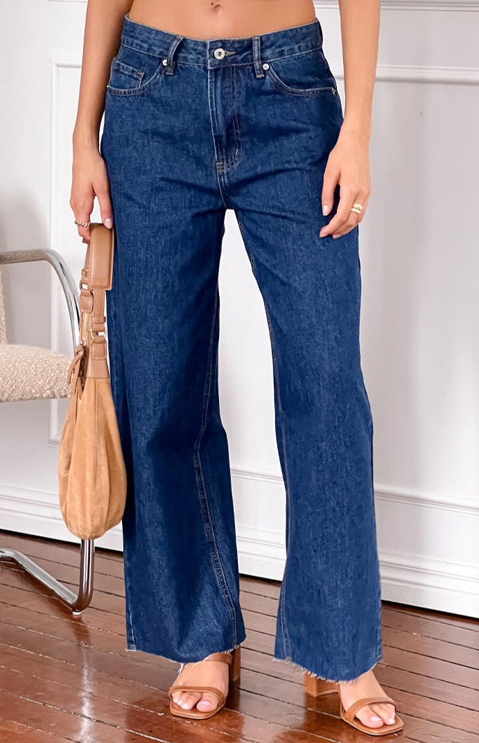 She's Yours Dark Wash Denim Wide Leg Boyfriend Jeans — 1
