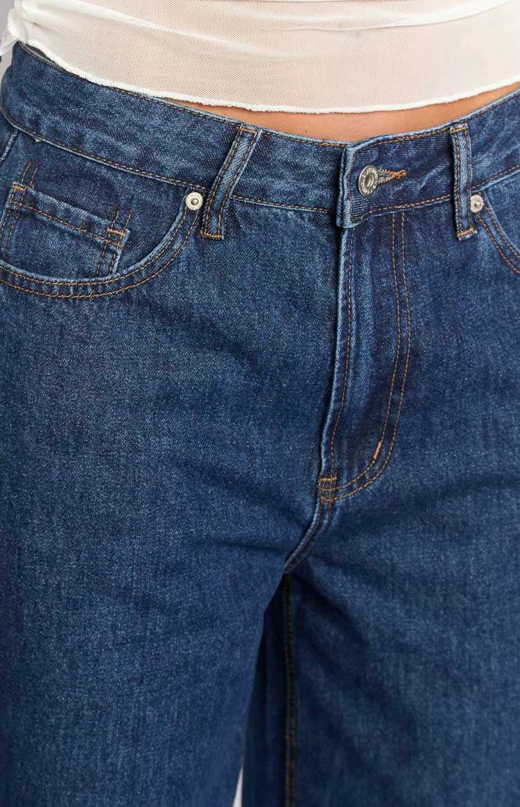 She's Yours Dark Wash Denim Wide Leg Boyfriend Jeans — 6
