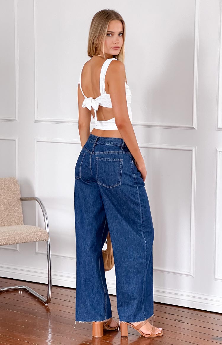She's Yours Dark Wash Denim Wide Leg Boyfriend Jeans — 7