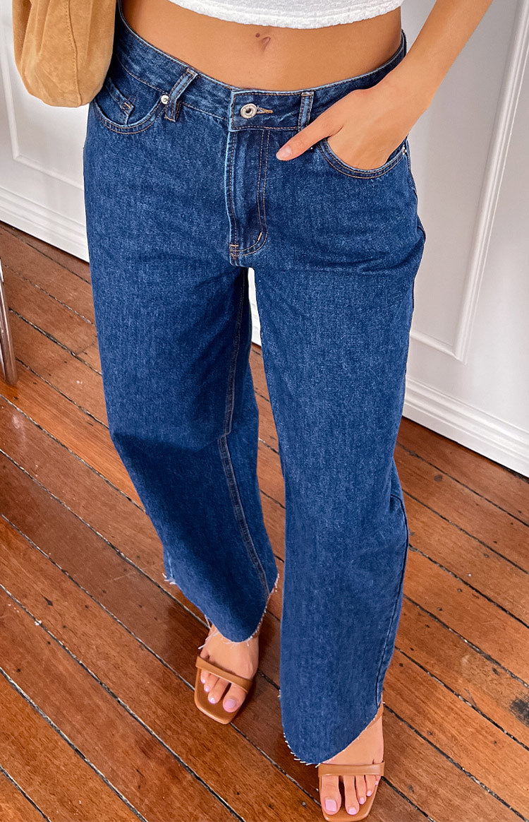 She's Yours Dark Wash Denim Wide Leg Boyfriend Jeans — 9