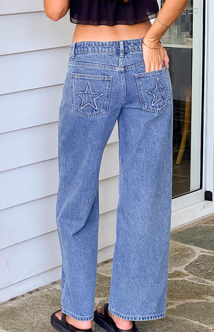 Clara Star Mid Wash Denim Low Rise Jeans — 1