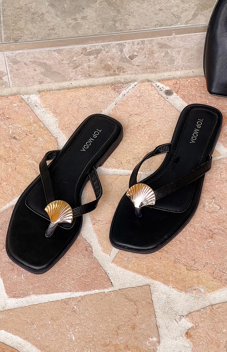 Eastside Black and Gold Thong Sandals — 2