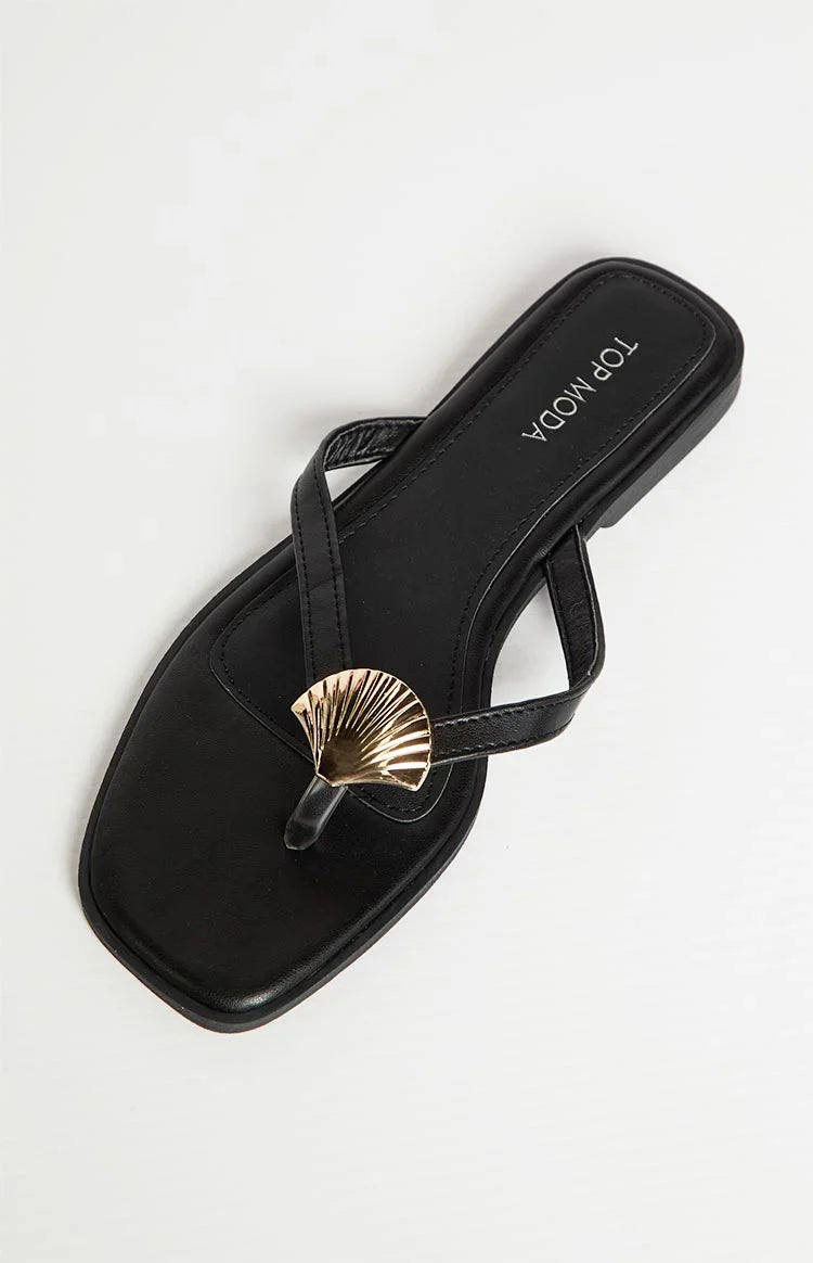 Eastside Black and Gold Thong Sandals — 3
