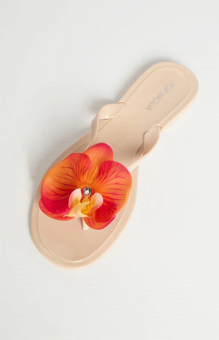 Love Me Not Tan Floral Thong Sandals — 3