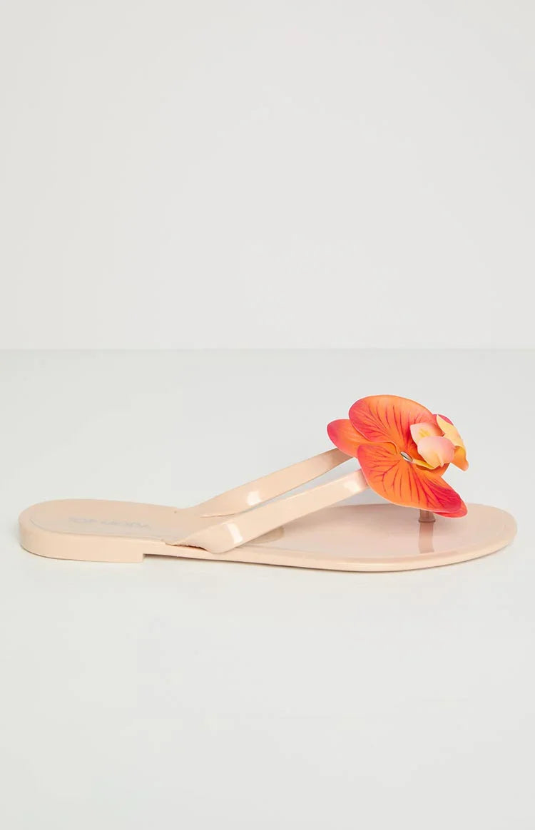 Love Me Not Tan Floral Thong Sandals — 4