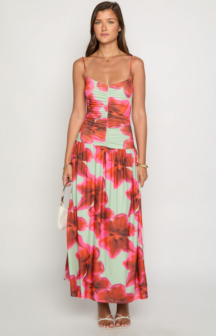Lilliana Green Floral Print Maxi Dress — 1