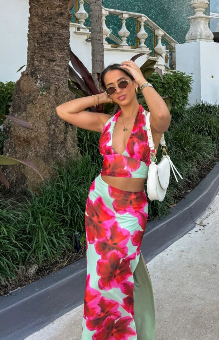 Elsa Green Floral Maxi Skirt — 1