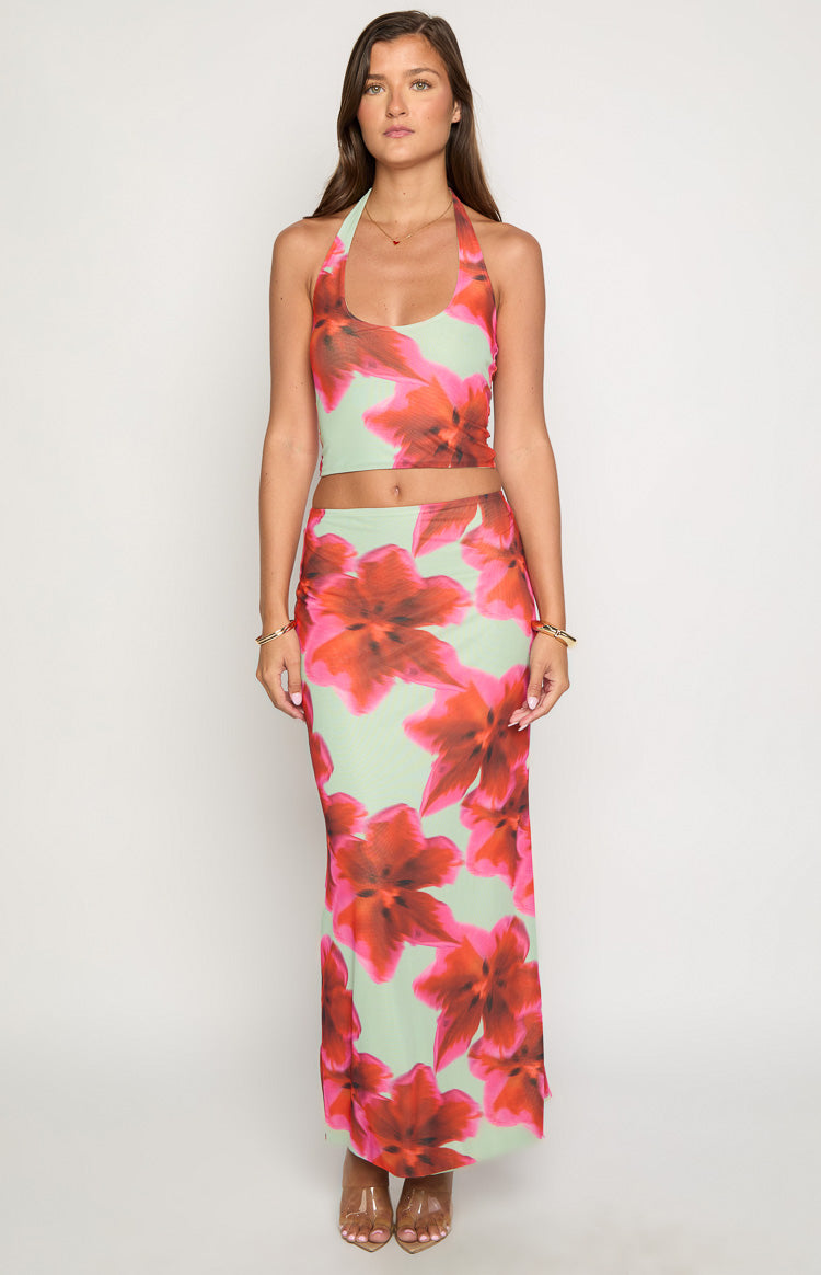 Elsa Green Floral Maxi Skirt — 2