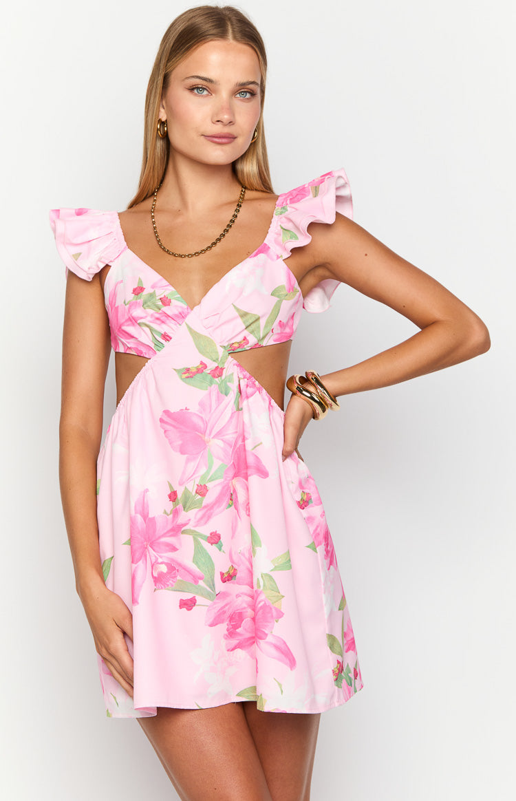 Kyla Pink Lilly Print Mini Dress — 2