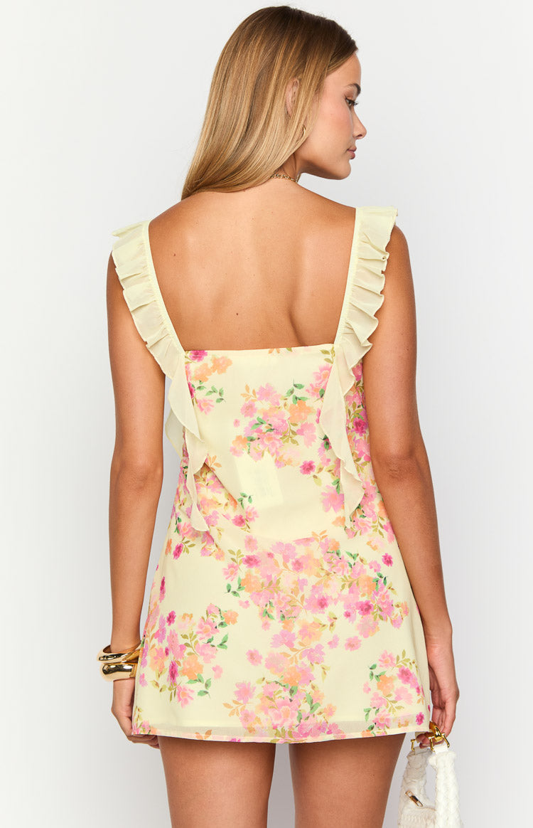 Joyce Yellow Bloom Chiffon Mini Dress — 10