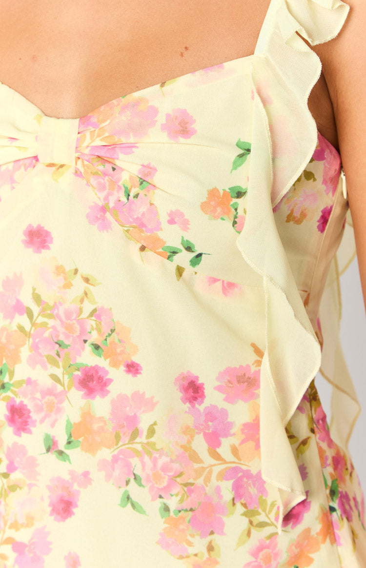 Joyce Yellow Bloom Chiffon Mini Dress — 11