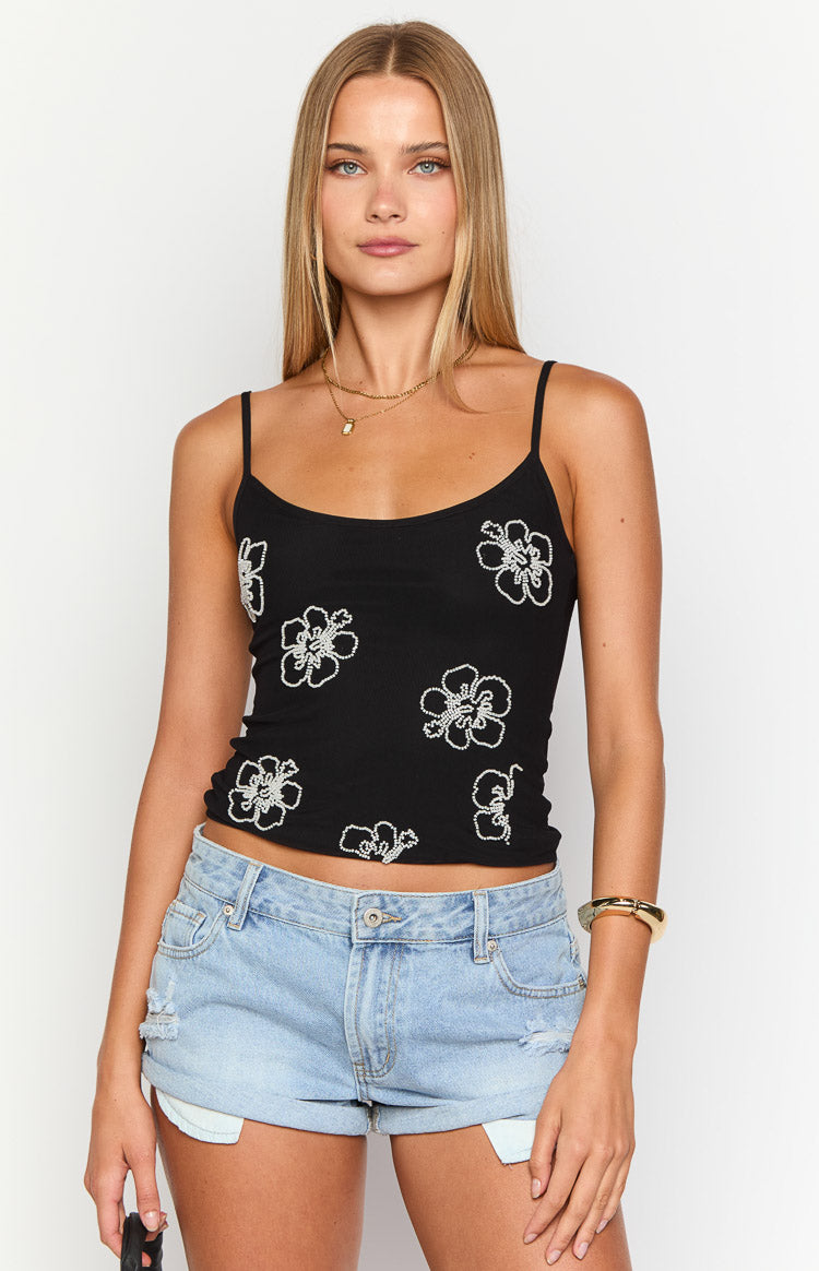 Mallorie Black Beaded Top — 2