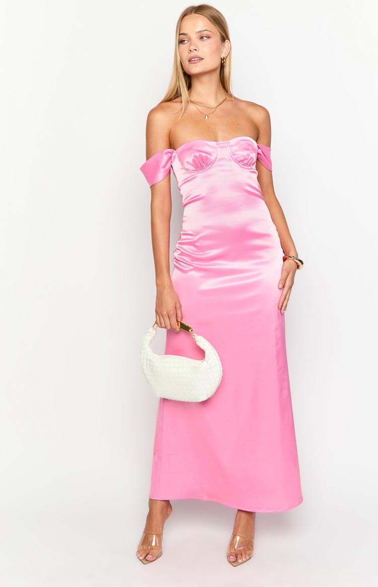 Naveah Pink Off Shoulder Maxi Dress — 1