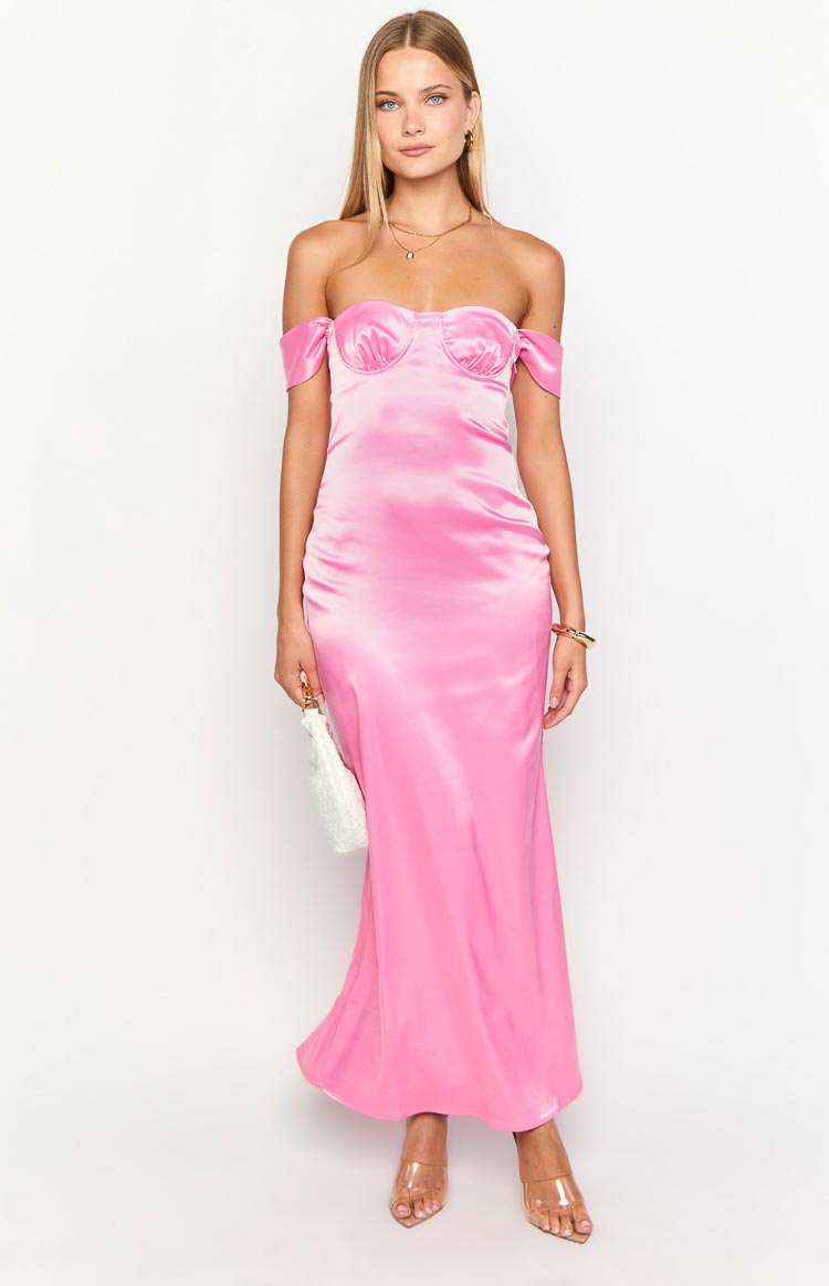 Naveah Pink Off Shoulder Maxi Dress — 1