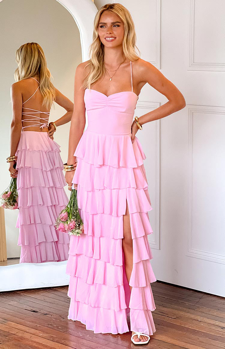 Georgie Pink Ruffle Maxi Dress — 11
