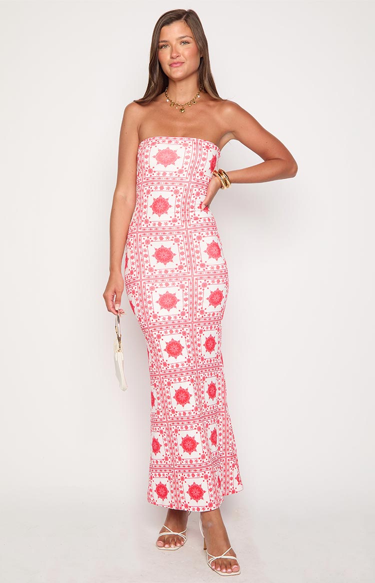 Arizona Red Tile Print Maxi Dress — 2
