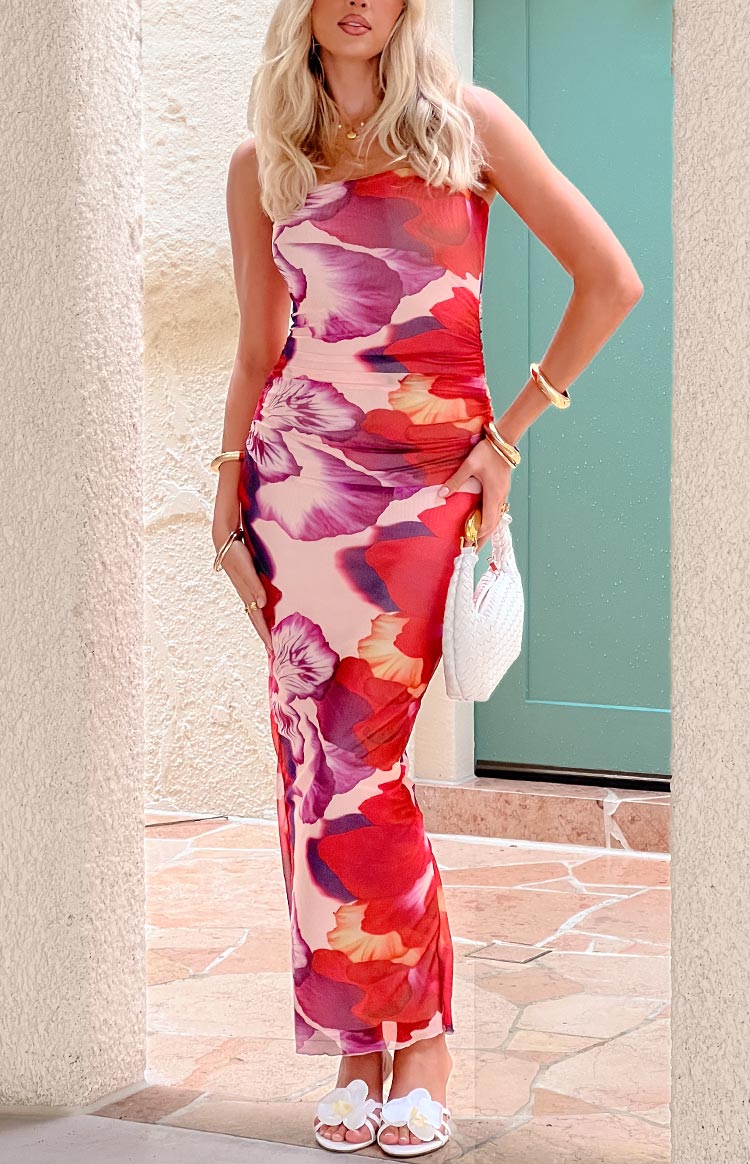 Imogen Purple Floral Print Strapless Maxi Dress — 9