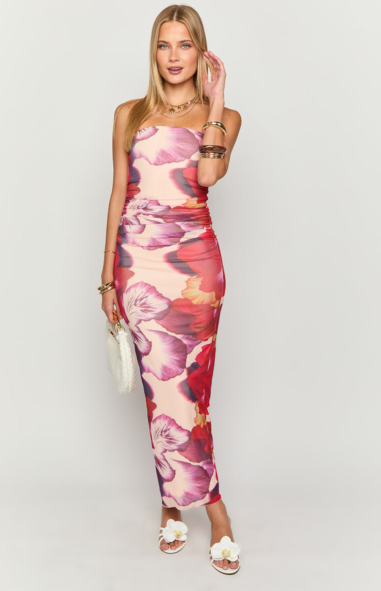 Imogen Purple Floral Print Strapless Maxi Dress — 2