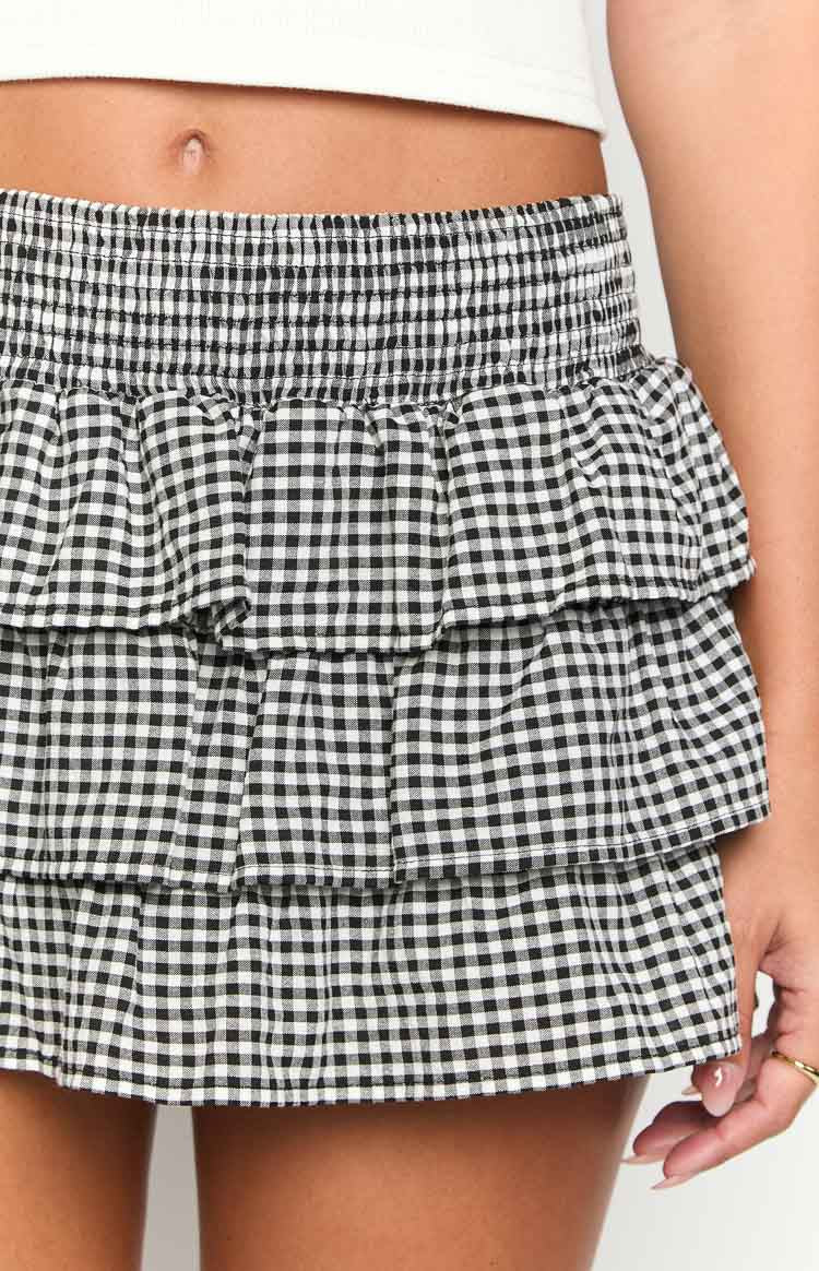 Betsy Black Gingham Ruffle Mini Skirt — 6