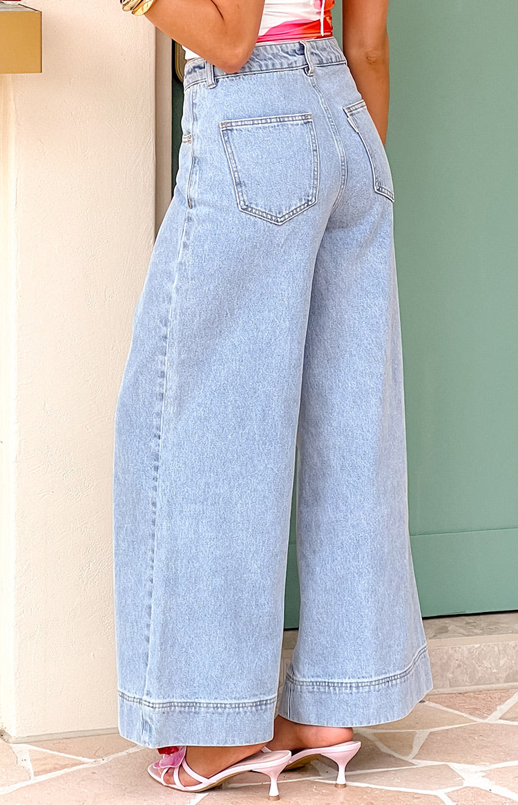 Khali Light Wash Denim Wide Leg Jeans — 1