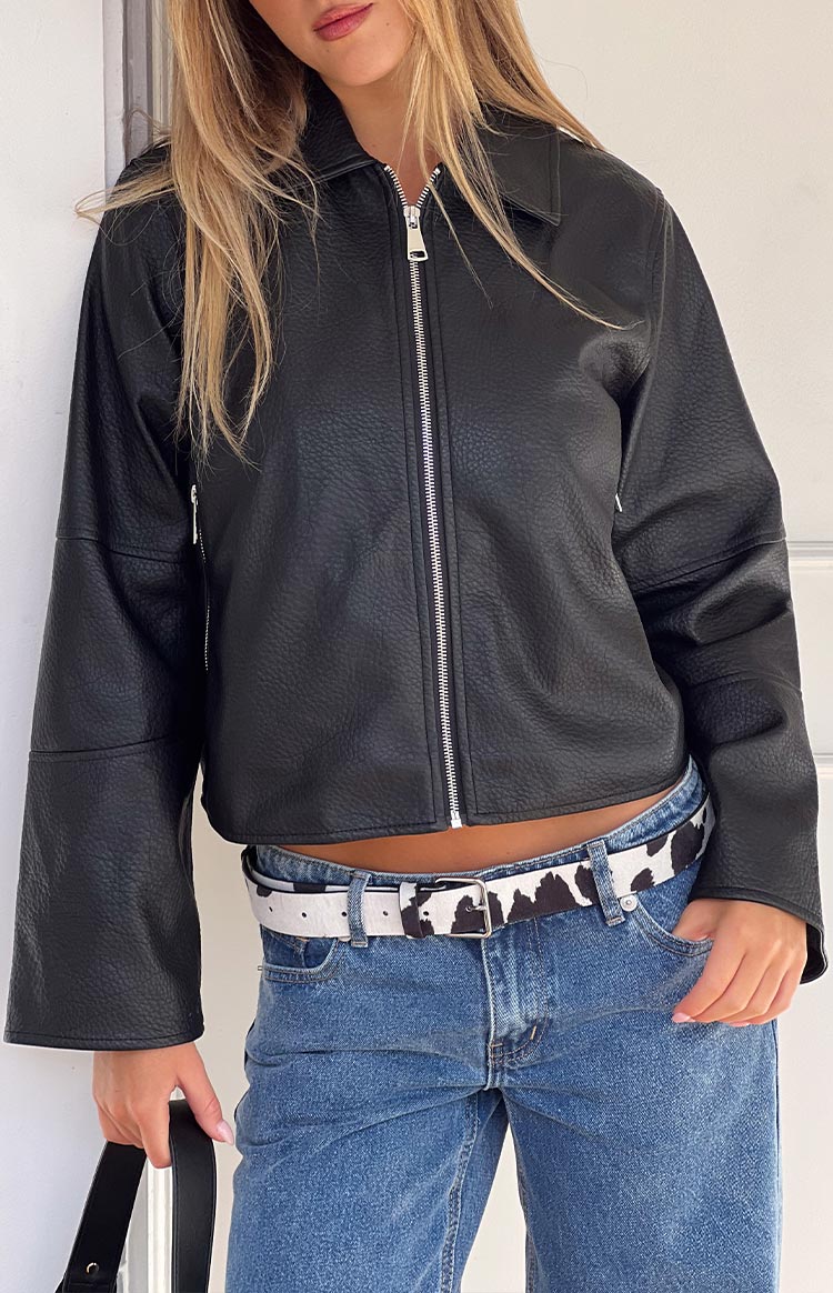 Rockie Black PU Pebbled Cropped Jacket — 1