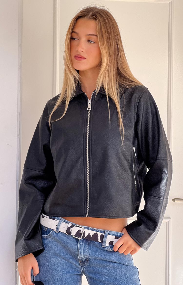 Rockie Black PU Pebbled Cropped Jacket — 3