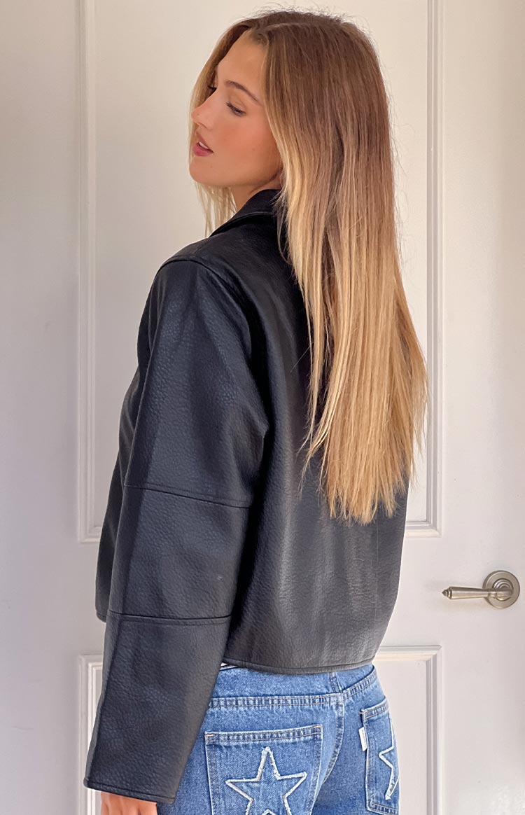 Rockie Black PU Pebbled Cropped Jacket — 5