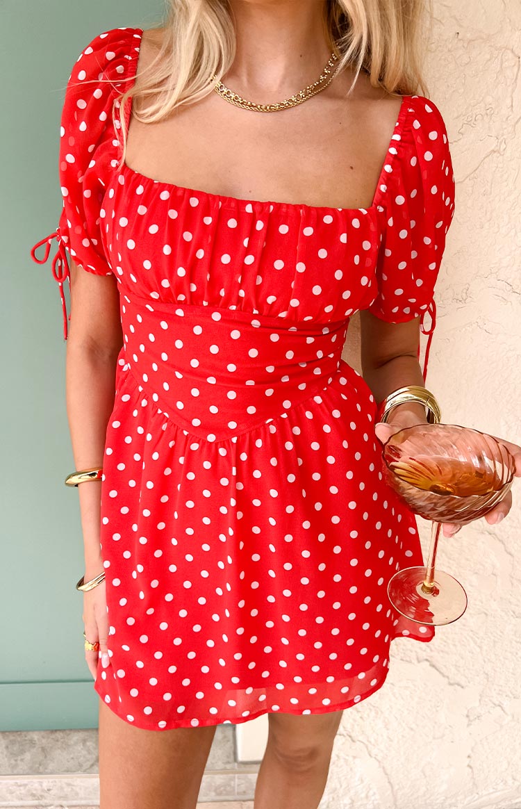 Danyal Red Polka Dot Mini Dress — 10