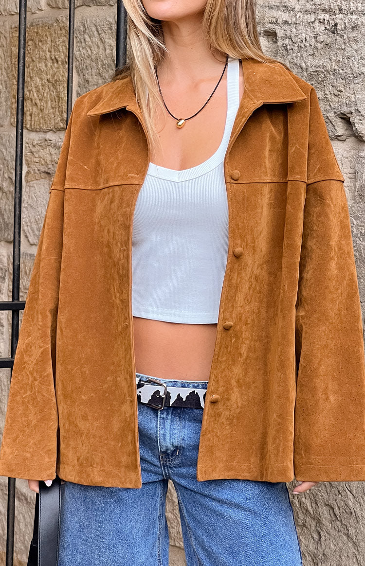 Suki Tan Suede Oversized Jacket — 1
