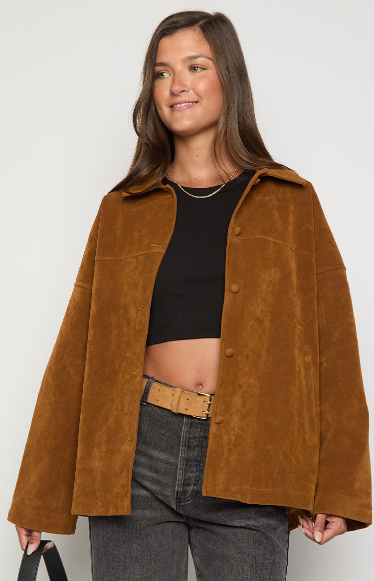 Suki Tan Suede Oversized Jacket — 2