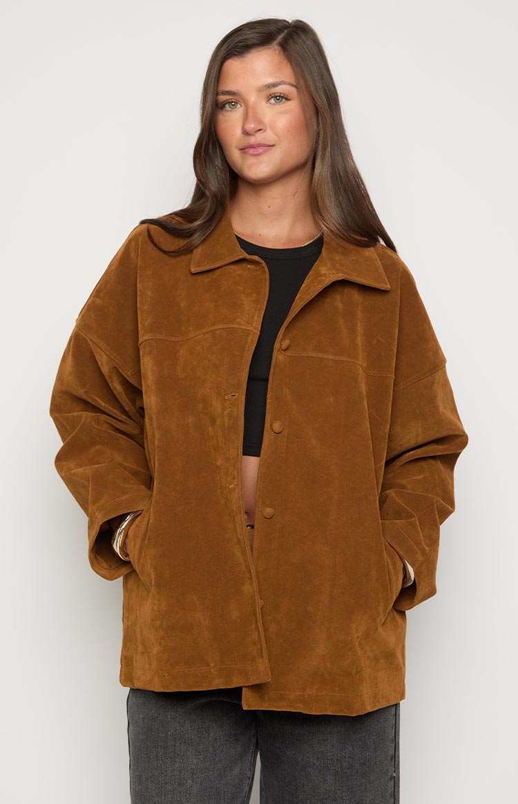 Suki Tan Suede Oversized Jacket — 3