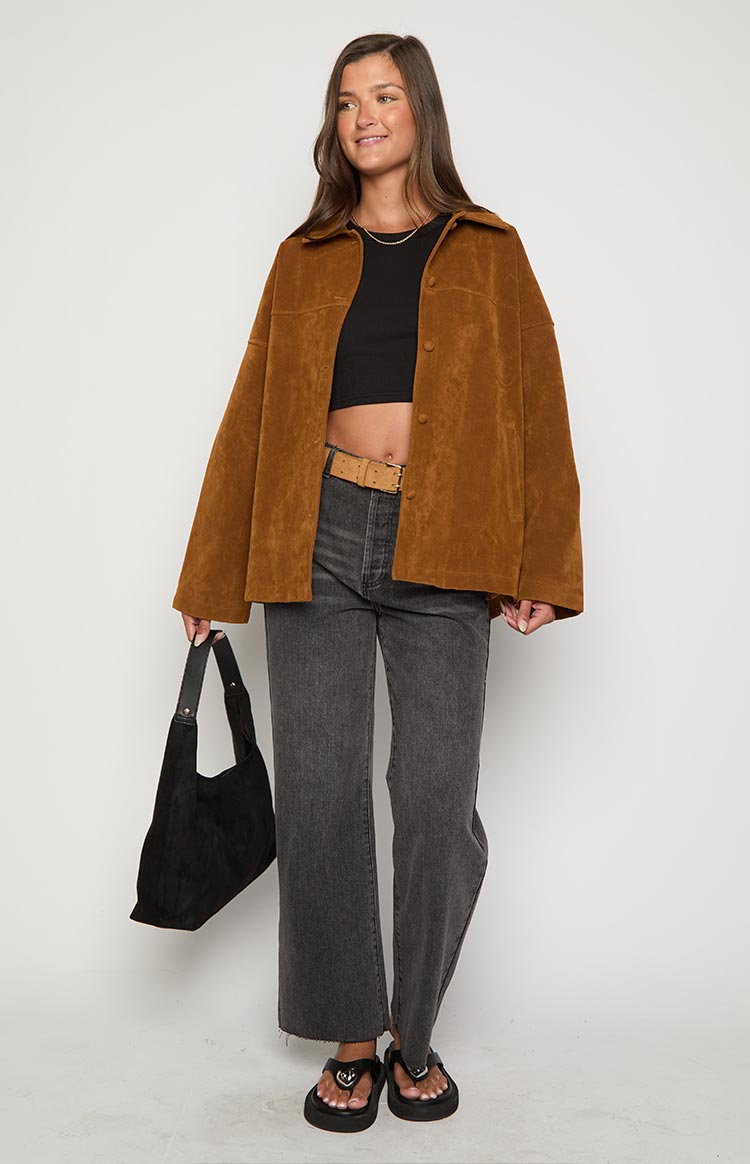 Suki Tan Suede Oversized Jacket — 4