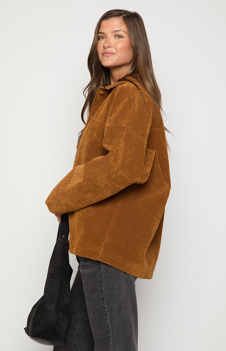 Suki Tan Suede Oversized Jacket — 5