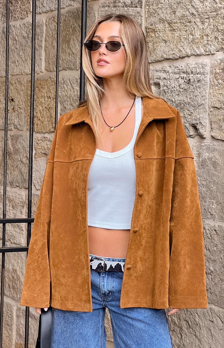 Suki Tan Suede Oversized Jacket — 10