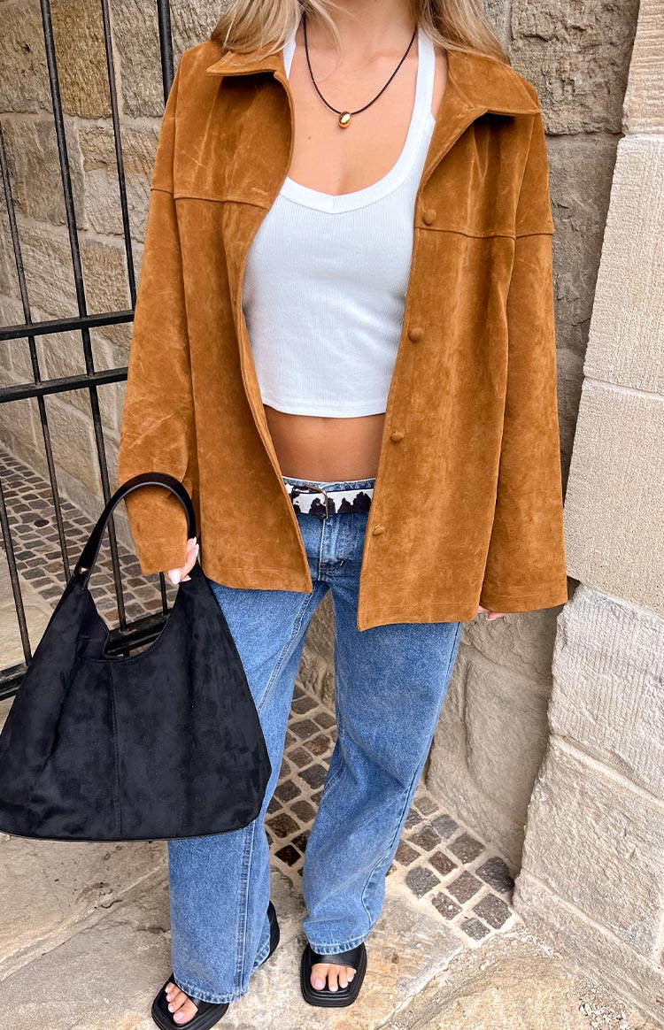 Suki Tan Suede Oversized Jacket — 12