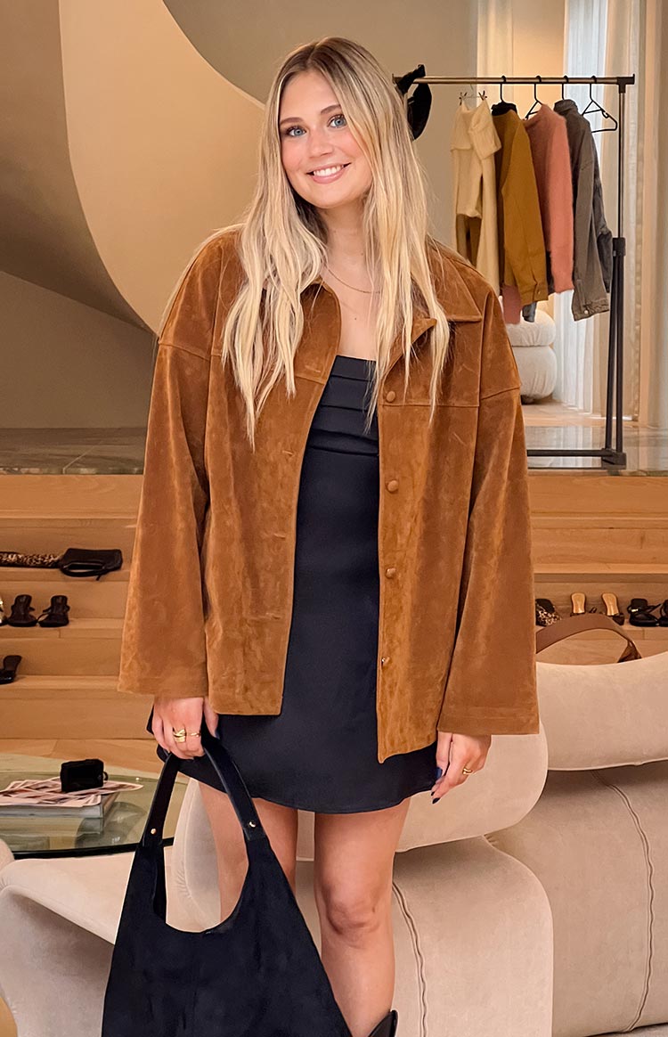 Suki Tan Suede Oversized Jacket — 13