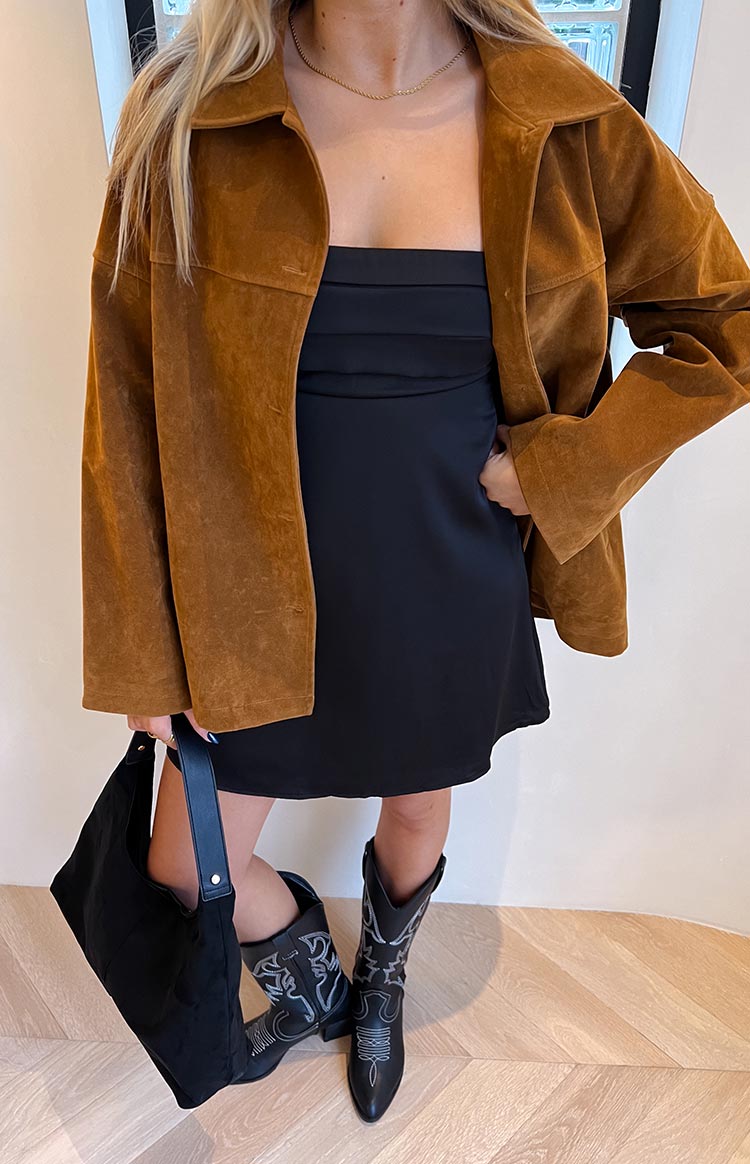 Suki Tan Suede Oversized Jacket — 15