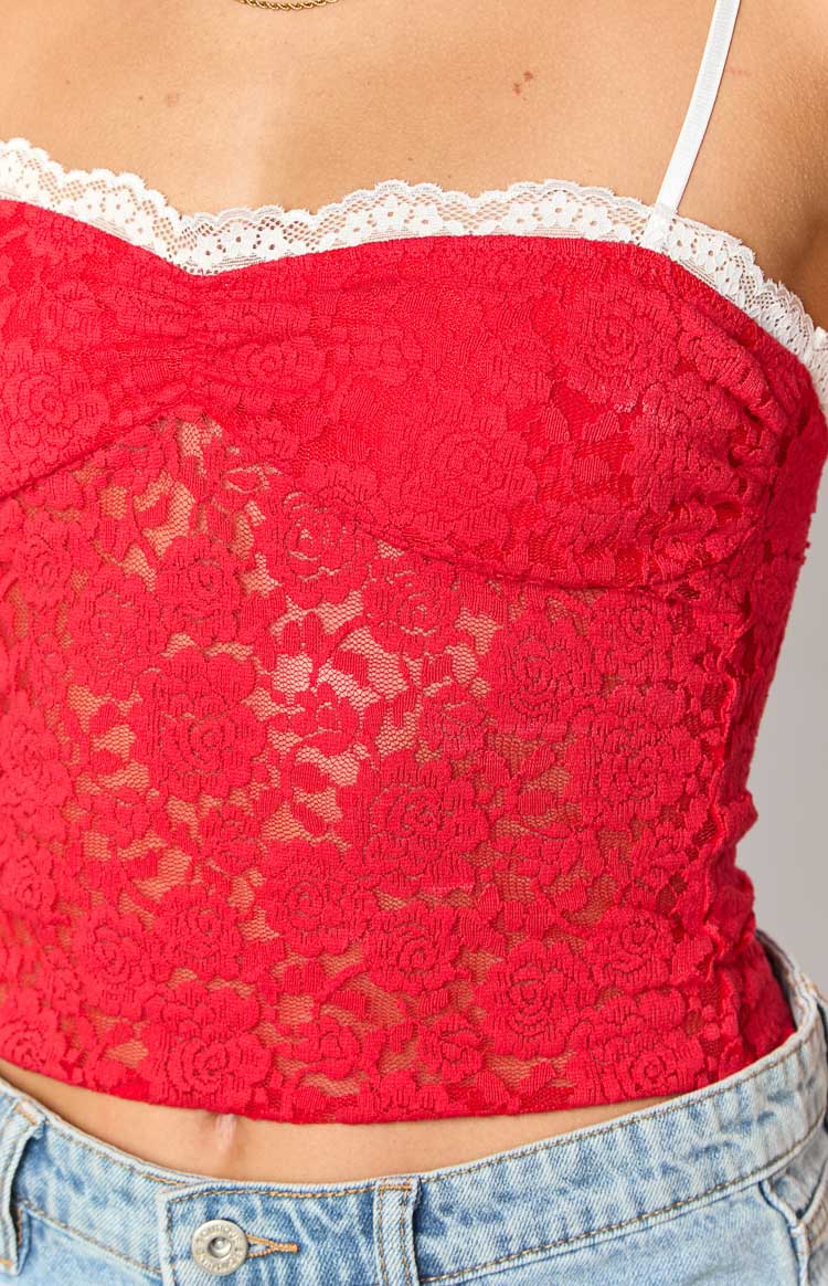 Libby Red Lace Crop Top — 6